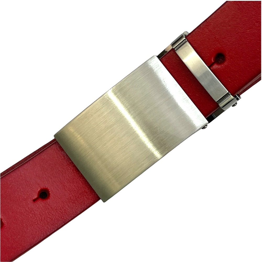 Falari Leather Belt Mens Medium 34-36 Red Silvertone Buckle 29-35" Holes